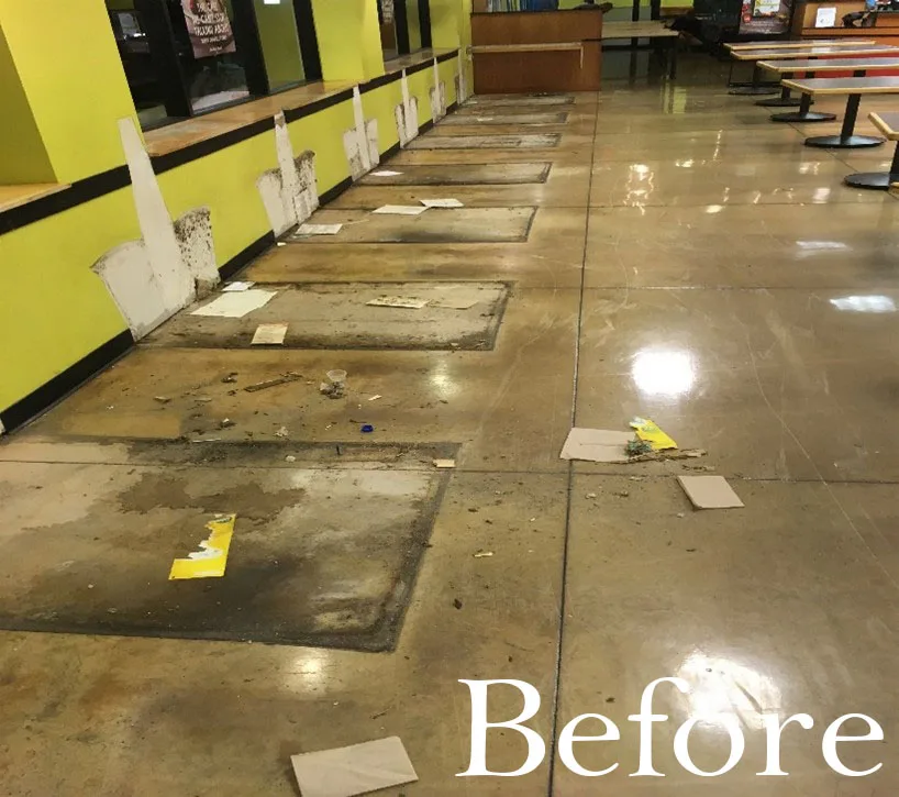 Retail floor strip & wax — before